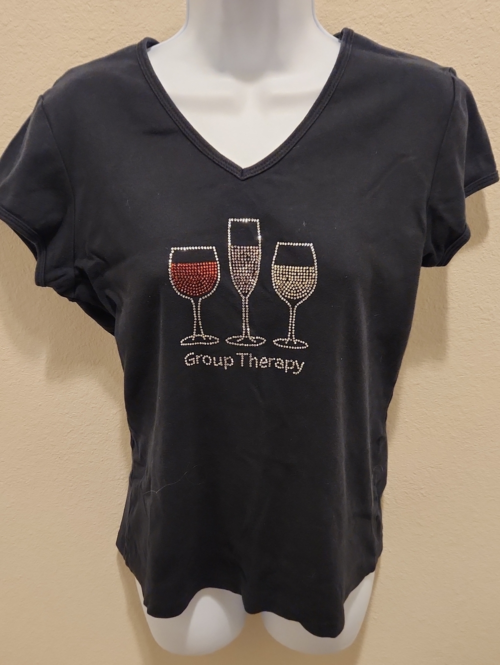 Group Therapy Rhinestone V-Neck Tee - Black